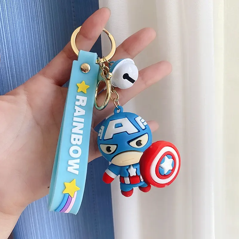 3D PVC Cartoon Anime Superheld Captain America Marvel Schlüssel anhänger Gummi Avengers Marvel Schlüssel bund