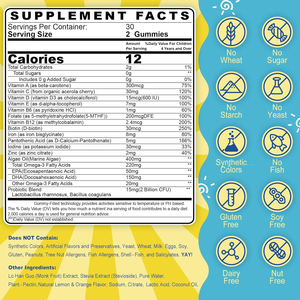 Kinder-Multivitamin-Gummis mit Eisen, Probiotika, Algen, <span class=keywords><strong>Vitamin</strong></span> A, C, D, Methyl-B12, Folat, <span class=keywords><strong>B6</strong></span>, Zink, Biotin, individueller Geschmack - Product Image 2