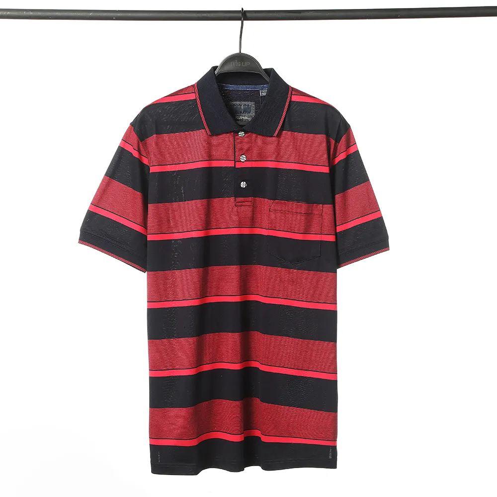 Customized 150grams Breathable Cotton Mercerized Yarn Dyed Jersey Striped Polo Neck Short Sleeve Men's Polo T-shirts