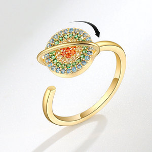 Bague tournante colorée en cuivre plaqué or avec zircone cubique, ajustable, anti-anxiété, bijou fidget pour femme - Product Image 2