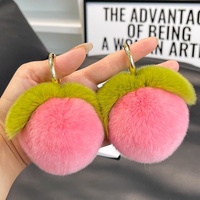 Porte-clés en fourrure de lapin douce et légère, design anime mignon petit pêche, fait main, boule en peluche pour décoration de voiture et sac, cadeau