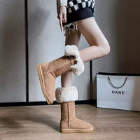 Bottes d'hiver pour femmes YL7423, chaudes, thermiques, marron, mi-mollet, antidérapantes, pour la neige