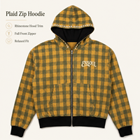 Blousons à capuche zippés vintage à carreaux pour hommes, avec strass, coupe décontractée, vêtements d'extérieur, logo personnalisé, streetwear, crop hoodie, usine OEM