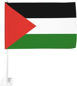 Pengiriman cepat kustom Palestina 12X18 inci klip jendela mobil bendera nasional dengan tiang plastik tahan UV patriotik dua sisi