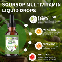 Gouttes multivitaminées végétaliennes sans gluten au corossol 60ml pour l'immunité, les muscles et les os, avec compte-gouttes de précision, OEM ODM, marque privée, en vrac