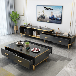 Mobile <span class=keywords><strong>TV</strong></span> Moderno in Legno con Tavolino da Caffè, Combinazione Regolabile da Terra per Soggiorno, Nuovo Arrivo, Design Arrotondato, Adatto a <span class=keywords><strong>TV</strong></span> da 65+ Pollici - Product Image 5
