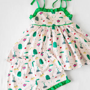 GSPO3099 CUSTOM Little Active Girl Golf pattern Print Outfits Kids Wholesale Sleeveless Set Girl Child - Product Image 1