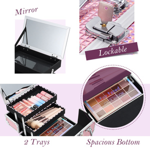 <b>Makeup</b> Storage Box with Mirror Portable 2-Tier Cosmetic Train <b>Case</b> Organizer for Cosmetics Nail Tools Make up Artist Travel <b>Case</b> - Product Image 3