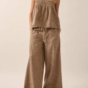 Custom Printed Hawaii Style Cotton Linen Clothing Women Crop <b>Top</b> Loose Pants Linen Sets for Women - Product Image 4