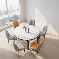 Table à manger extensible et pliable en pierre frittée, style moderne et luxueux, avec pieds en bois massif, 8 places, pour appartement ou hôtel