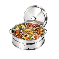 Edelstahl Rotierender Chafing Dish mit 6 Fächern, Runder Drehbarer Buffet-Speisenwärmer mit Deckel für Hotel und Restaurant