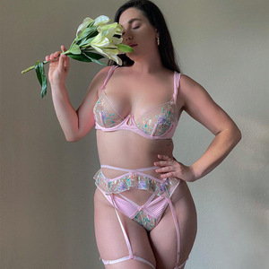Lingerie Sexy Taglie Forti con Fiocco in Pizzo Rosa Ricamato, Intimo Femminile di Alta Qualità, Dropshipping Intimo Sexy Donna Matura <span class=keywords><strong>XL</strong></span> - Product Image 1