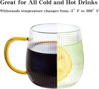 Mug en verre borosilicate côtelé 350 ml, compatible micro-ondes et lave-vaisselle, tasse à thé en verre transparent avec poignée dorée pour ensemble cadeau en gros