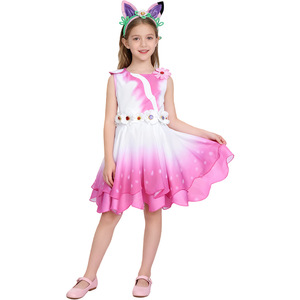 Robe pour filles Gabby's Dollhouse, coupe trapèze, en mousseline de soie, manches courtes, avec motif chat, pour enfants - Product Image 2