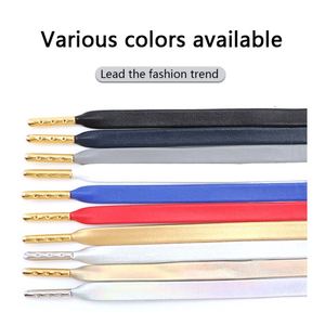 Premium Flat Gold Multicolor Pu Leather Sneaker Shoelaces Company Name Metal Aglets Tips Sheepskin Leather Shoelace - Product Image 2