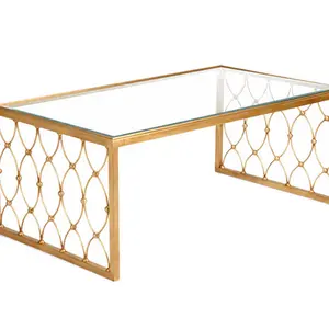 Glas Edelstahl plattiert goldenen Couch tisch Metall Couch tisch