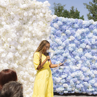 Mur de fleurs enroulable HK-FW013, toile de soie 8*8 pieds, mur de fleurs en tissu rose, panneau de rideau artificiel 3D 5D