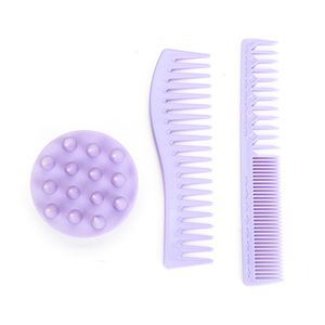Scalp <b>Massage</b> Hair Brush <b>Set</b> Purple 3 Piece With Comb And Massager For Hair Care - Product Image 1