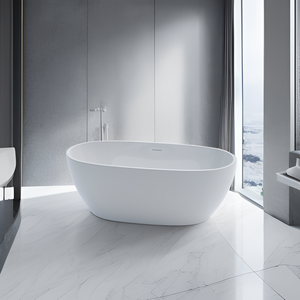 Modern Indoor Oval Shape White Freestanding <strong>Bathtub</strong> Whirlpool With Drainer Soaking For Apartment Or Villa Bathroom - Product Image 1