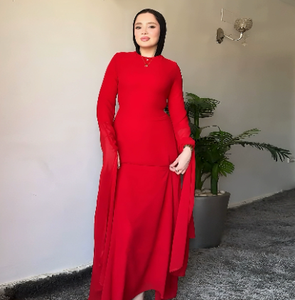 Elegant Muslim Woman Abaya Maxi <b>Dress</b> Solid Color <b>Long</b> Sleeve A-Line Maxi Gown <b>for</b> <b>Eid</b> Party Wedding - Product Image 1