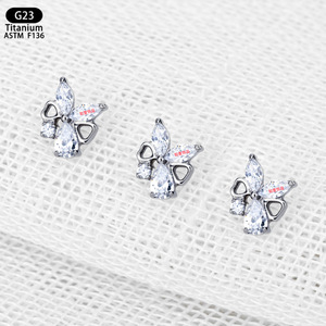 Butterfly <b>Titanium</b> F136 Earrings 5.1mm X 6.1mm Zircon <b>Studs</b> Ear Cartilage Jewelry - Product Image 2