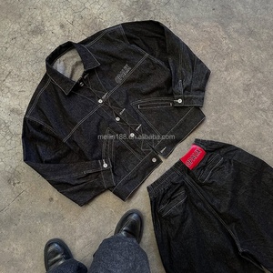 Clothing Custom Outfits Oversized <b>Denim</b> Jeans <b>Jacket</b> Set 14 Oz Heavyweight Jogging Suit <b>Baggy</b> <b>Denim</b> Pants Sets for Men - Product Image 2
