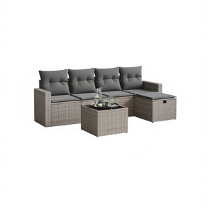 Conjunto de Sofá de Jardín de Poliratán Gris con Almacenamiento, Muebles de Exterior de Diseño Contemporáneo - Product Image 1