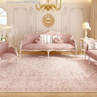 Luxury Pink Persian Style Faux Cashmere Rug, Elegant Carpet, Wear Resistant Easy Care Floor Mat for Living Room Home Decor