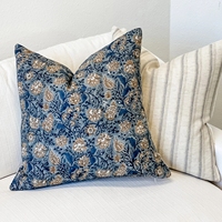 Housse de coussin vintage bleue à motifs floraux 100 % coton, imprimé botanique, pour canapé, chaise, décoration intérieure, vente en gros