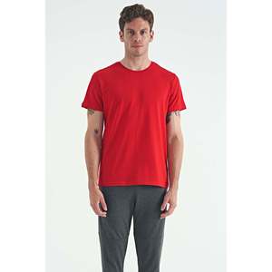 T-shirt à manches courtes col rond en coton et élasthanne rouge basique pour homme Air Jones, pour un usage décontracté et un confort quotidien - Product Image 1