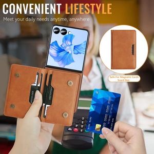 Bolsa de tarjeta magnética multifuncional plegable de lujo, funda de teléfono de cuero PU a prueba de golpes para Samsung <span class=keywords><strong>Zflip</strong></span> 7 5 4 3, funda de TPU - Product Image 6
