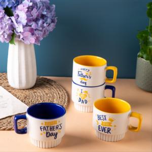 Ensemble de tasses empilables personnalisables pour la fête des pères, tasses en céramique jaunes et bleu marine, meilleurs imprimés pour <span class=keywords><strong>papa</strong></span>, commande en gros, directement de l'usine - Product Image 3