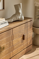Buffet moderne minimaliste en bois d'orme du Nord-Est massif, blanc, 4 portes, grand meuble de rangement de style Japandi