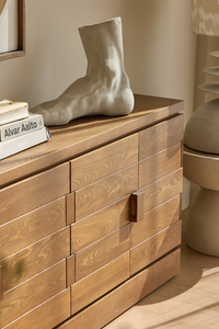 Buffet moderne minimaliste en bois d'orme du Nord-Est massif, blanc, 4 portes, grand meuble de rangement de style Japandi - Product Image 5