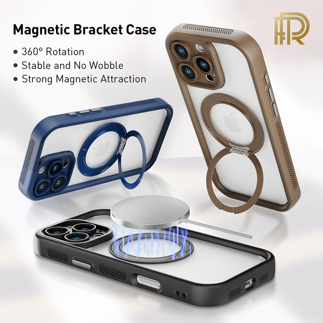 Magnetic Phone Case for iPhone 15 14 13 12 Pro Max Matte TPU+PC Hybrid Shockproof Cover with Ring Holder