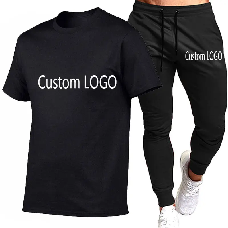 2021 summer customized 100% cotton jogging pants two-piece T-shirt and trousers men's trouser suit custom joggers