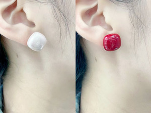 ต่างหูแบบติดหูทรงดอกไม้หัวใจสี่เหลี่ยมสีแดงเชอร์รี่ประดับมุกเทียมสีขาวชุบทอง 18k รุ่น EP1063 ดีไซน์เก๋ไก๋ทันสมัยสำหรับผู้หญิง ปี 2025 - Product Image 3