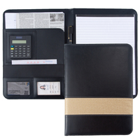 Carpeta de Padfolio de cuero cosido de lujo A4 con calculadora Cartera de currículum de negocios de cuero de imitación para documentos