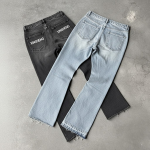 Pantalones Vaqueros de Mezclilla Ajustados con Cierre y Lavado Vintage de Algodón para <span class=keywords><strong>Hombre</strong></span>, Fabricados a Medida - Product Image 2