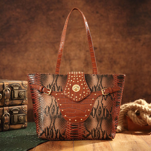 New European American Retro Style Women's Tote Handbag Snakeskin Shoulder Document <b>Bag</b> Cross-Border Availability - Product Image 4