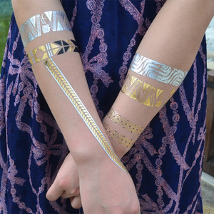Pegatinas de Tatuajes Temporales Metálicos Dorados y Plateados para Brazos y Muñecas, Arte Corporal Impermeable para Mujeres, Decoración para Fiestas y Festivales - Product Image 2