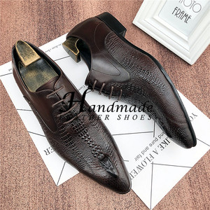 Zapatos de cuero genuino con estampado de cocodrilo, estilo moderno, para jóvenes peluqueros, zapatos de traje para novios. - Product Image 6
