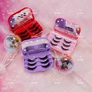 Cute Lashes Containers For 25mm Mink Lashes Case With Mirror Travel Lash Box Led Light Purple Packaging Pink Eyelash Pack 3dvm