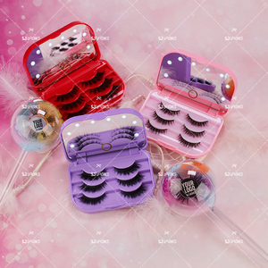 Cute Lashes Containers For 25mm Mink Lashes Case With Mirror Travel Lash Box Led Light Purple Packaging Pink Eyelash Pack 3dvm