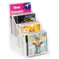 Présentoir à CD en acrylique transparent à 3 niveaux avec porte-disques en acrylique, support pour DVD et disques vinyles avec cadre pour signalétique, présentoir d'albums