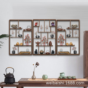 Estante de Exhibición de Madera Maciza, Rectangular, de Pared, Estilo Chino Moderno, para Té, Mueble Multiusos, Separador de Ambientes para Sala de Estar - Product Image 3