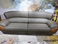 Canapé en cuir gris rembourré de luxe au design américain de haute qualité, ensemble de salon en bois massif brun avec fonction de détente