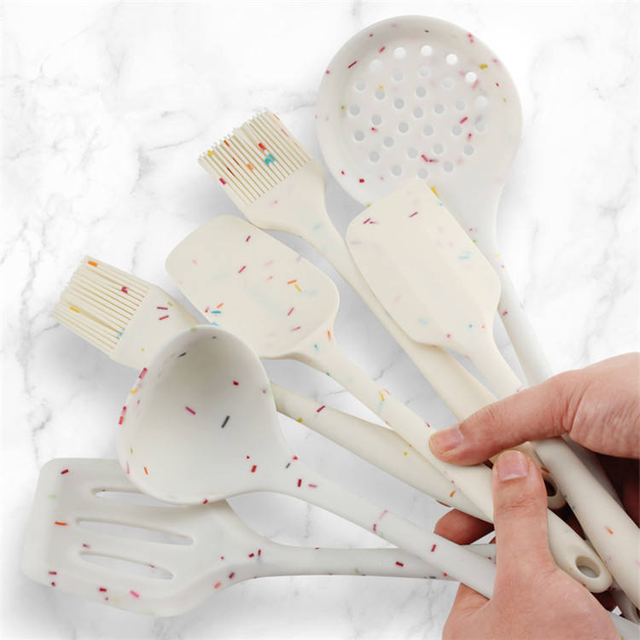 High Temperature Resistant Household Spatula Kitchenware 7PCS Confetti Silicone Kitchen Utensils Set for Cooking and Baking