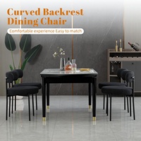Ensemble de 4 chaises de salle à manger en cuir bouclé noir DYHOME, modernes, rembourrées, coussin de 4 pouces d'épaisseur, pieds en métal robustes, meubles de maison, salle à manger