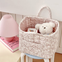 Panier de rangement moderne en polyester rose et bleu à fleurs, avec poignée, grande capacité, pliable, portable, pour vêtements et linge, pour la maison